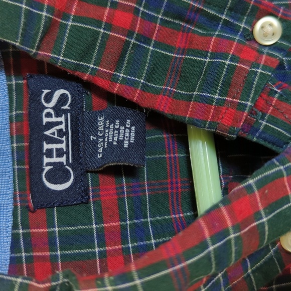 3 for $10 Bundle Sale! Chaps Red & Green Plaid Button-Down Shirt Cotton Size 7 - Picture 2 of 3